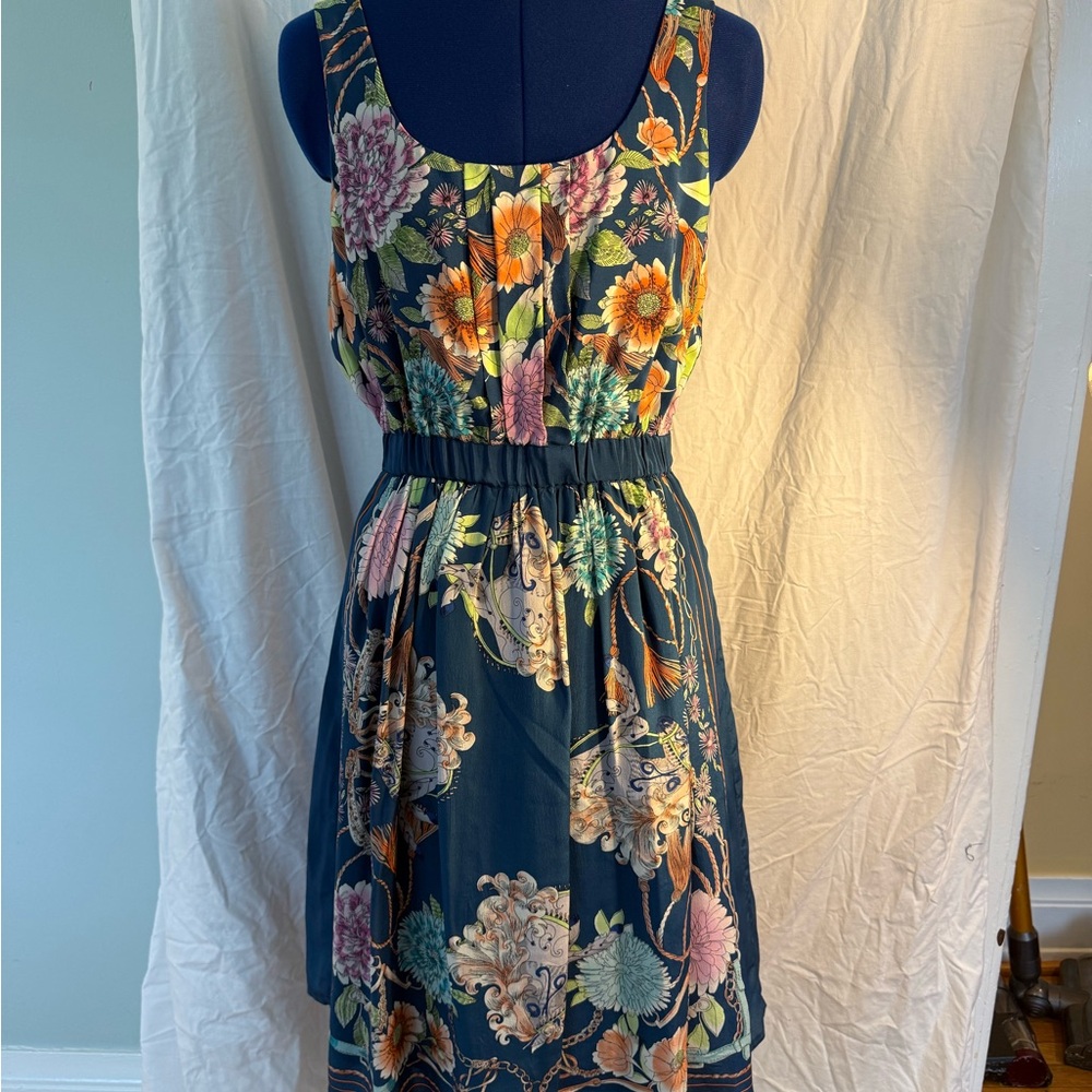 Moulinette Soeurs Blue Silk Floral Midi Dress